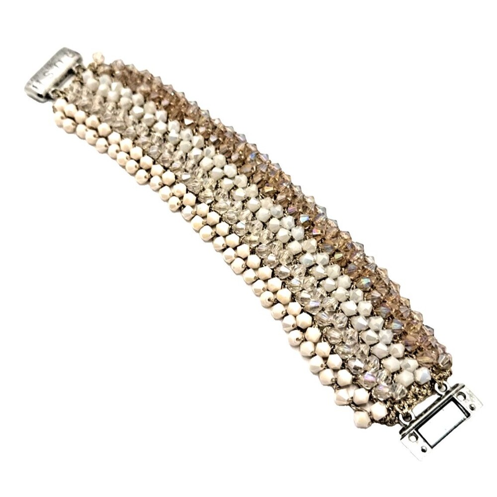 RUSH by Denis & Charles Bracelet Beige Brown Crystal Bead Cluster Statement